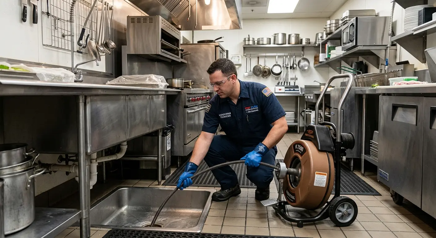 Commercial drain cleaning service in a restaurant kitchen in Medina
