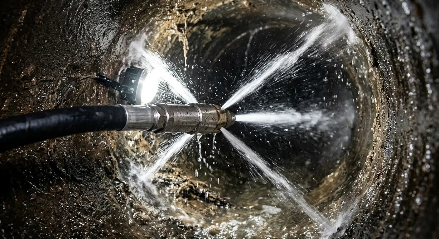 High-pressure hydro jetting nozzle cleaning sewer pipe for Sewer Cleanout in Medina